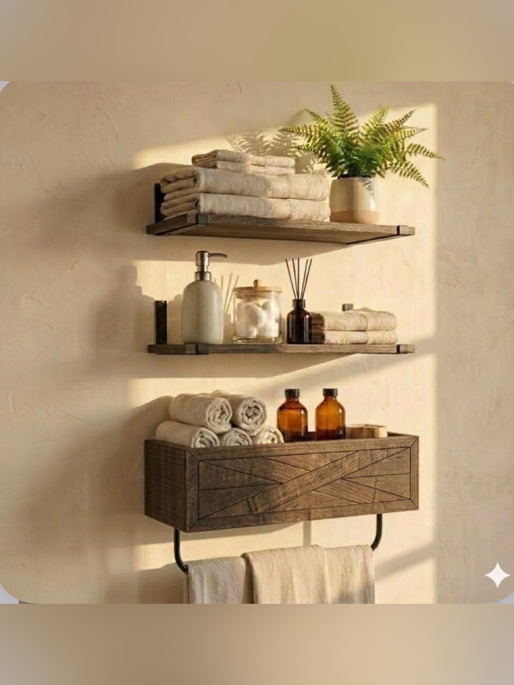 Rustic Farmhouse Bathroom Shelves with Towel Bar 18” Wall Mount